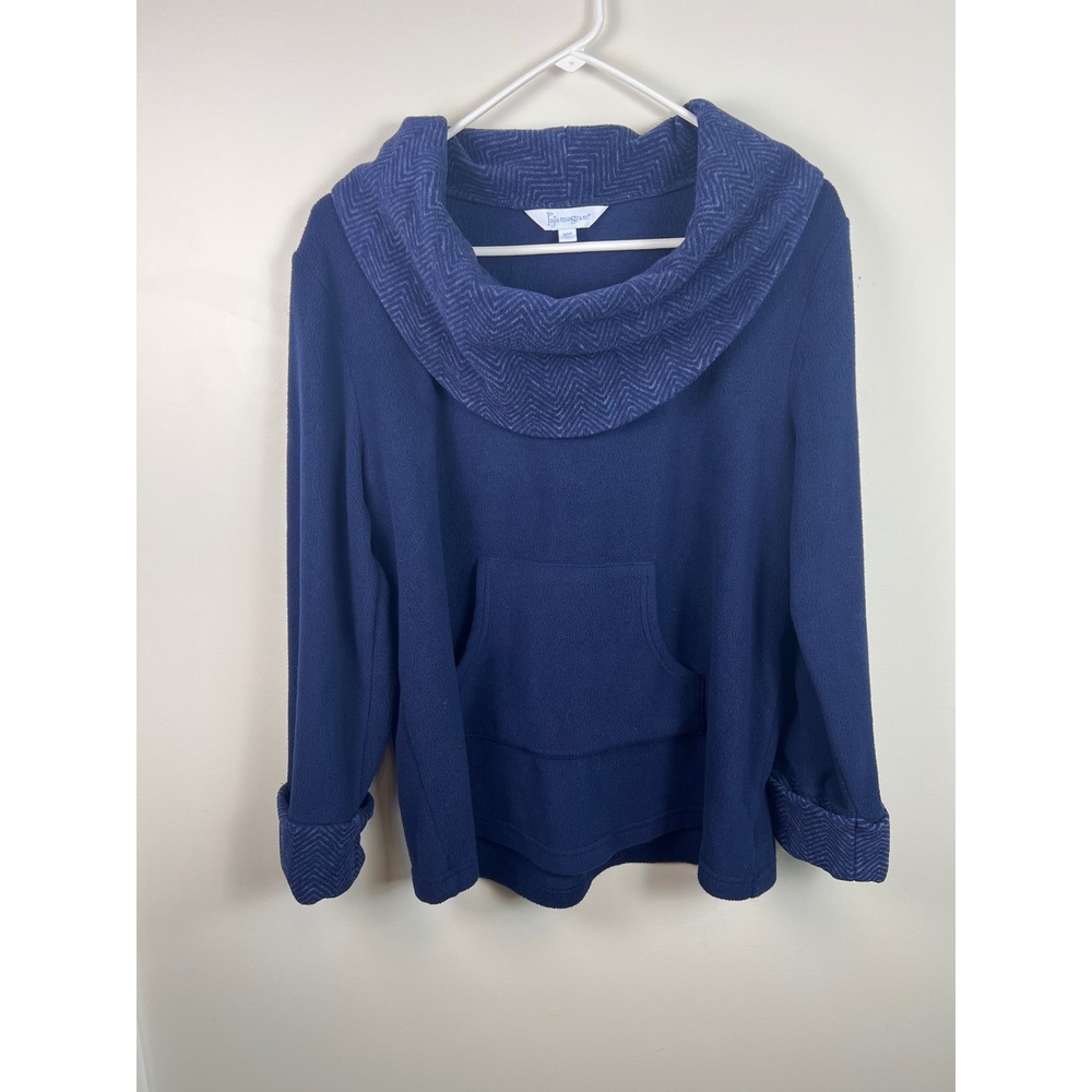 PajamaGram Navy Blue Cowl Neck Fleece Pullover Top Sz MDP